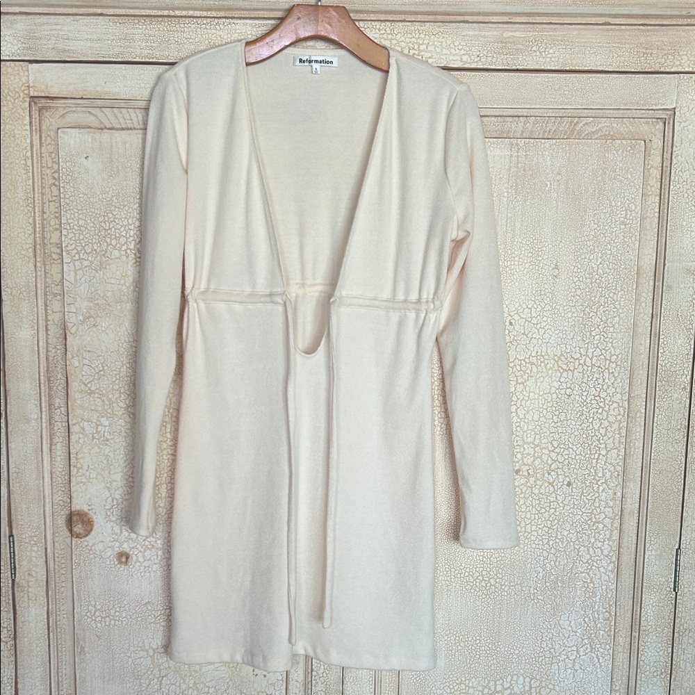 Reformation Karah Cream Tie Front Mini Dress Size S NWT